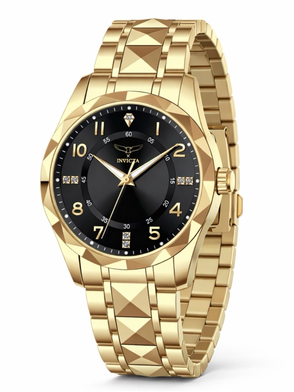 Invicta Gold-Tone Bracelet Watch with Black Dial and Crystal Accents